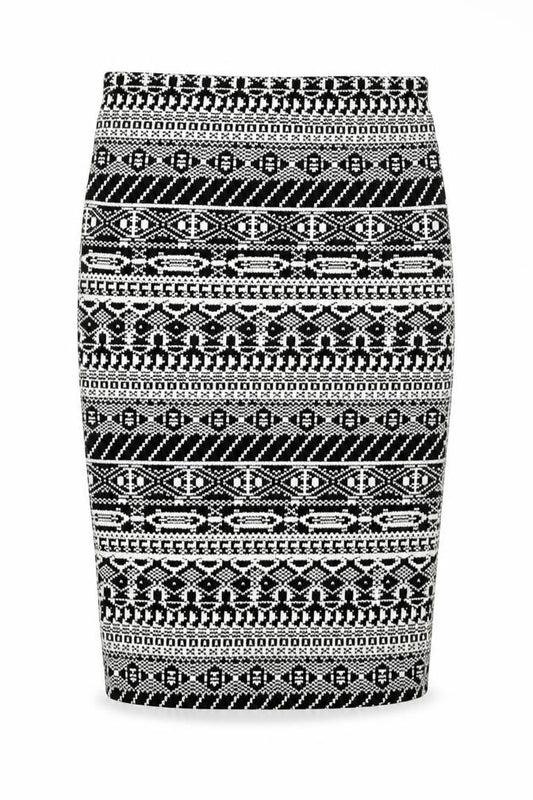 Front view of The Sting women’s black fair isle cotton bandage skirt, size S