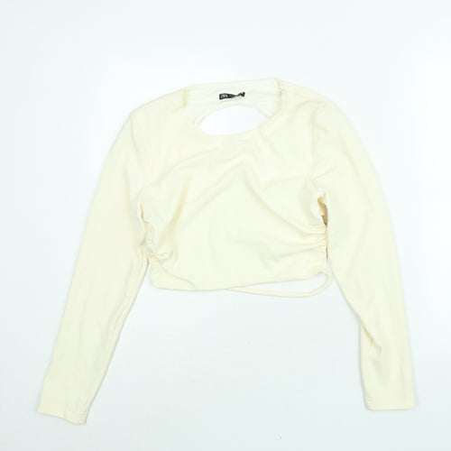 Zara Womens Ivory Polyester Cropped Blouse Size L Round Neck - Backless