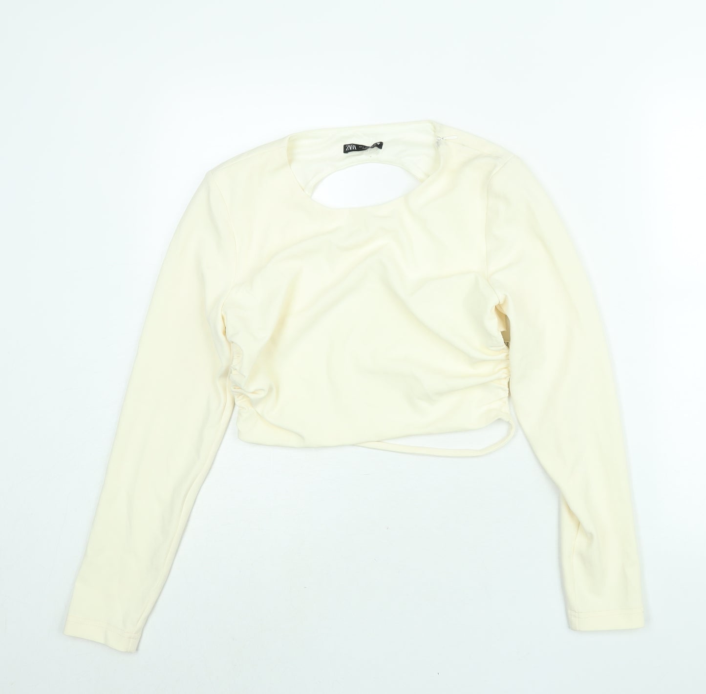 Zara Womens Ivory Polyester Cropped Blouse Size L Round Neck - Backless