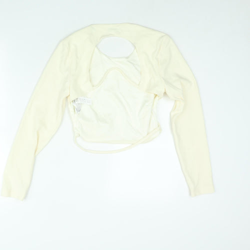 Zara Womens Ivory Polyester Cropped Blouse Size L Round Neck - Backless