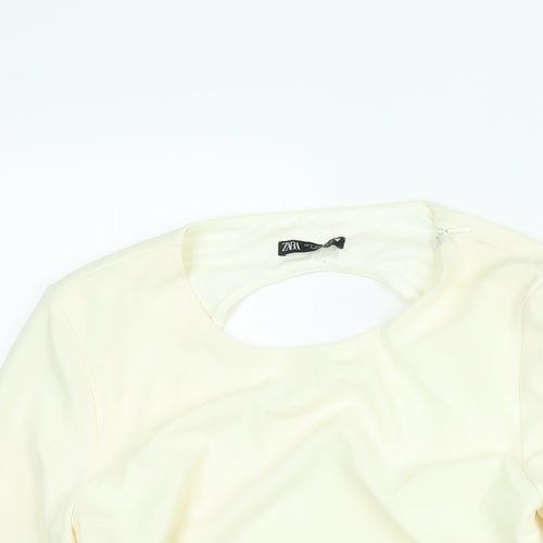 Zara Womens Ivory Polyester Cropped Blouse Size L Round Neck - Backless