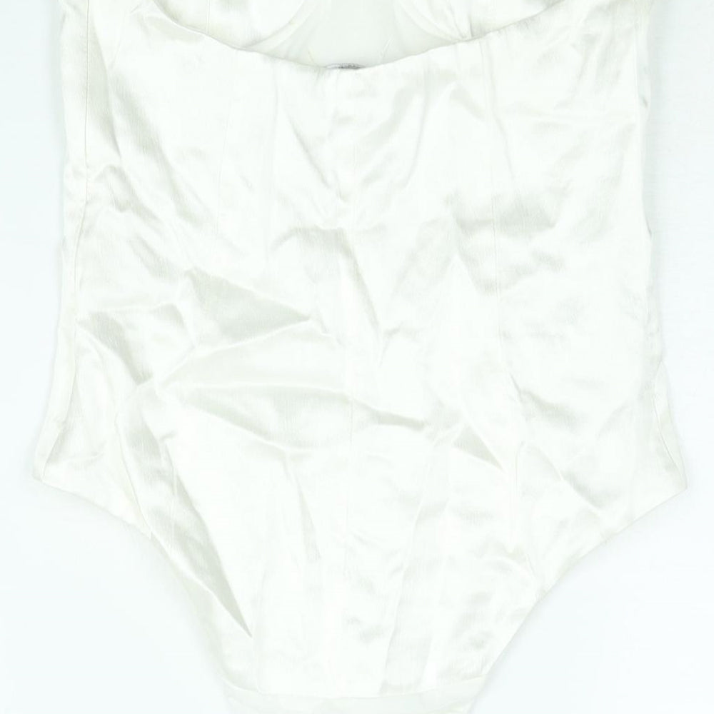 Zara Womens White Polyester Bodysuit One-Piece Size M Zip