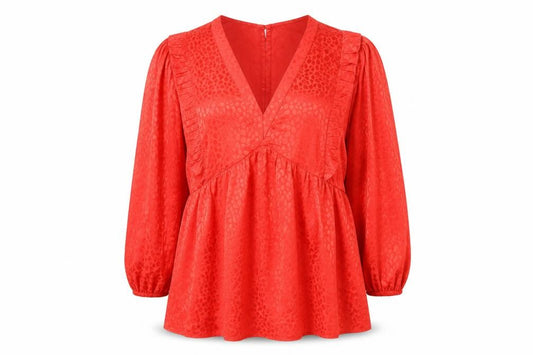 Front view of Lovedrobe women’s red geometric polyester a-line, size UK 22, v-neck button