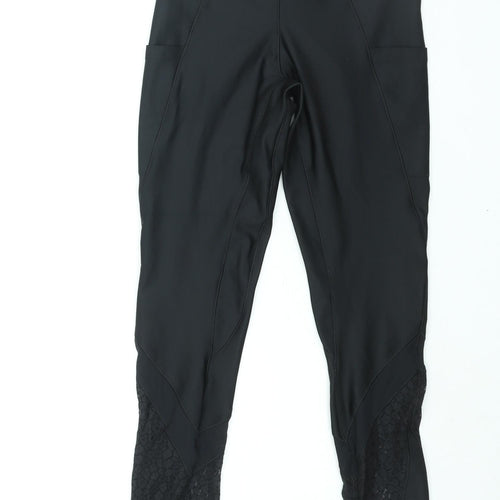 Lipsy Womens Black Polyester Compression Leggings Size 10 L26 in Regular Pullover - Lace Panel