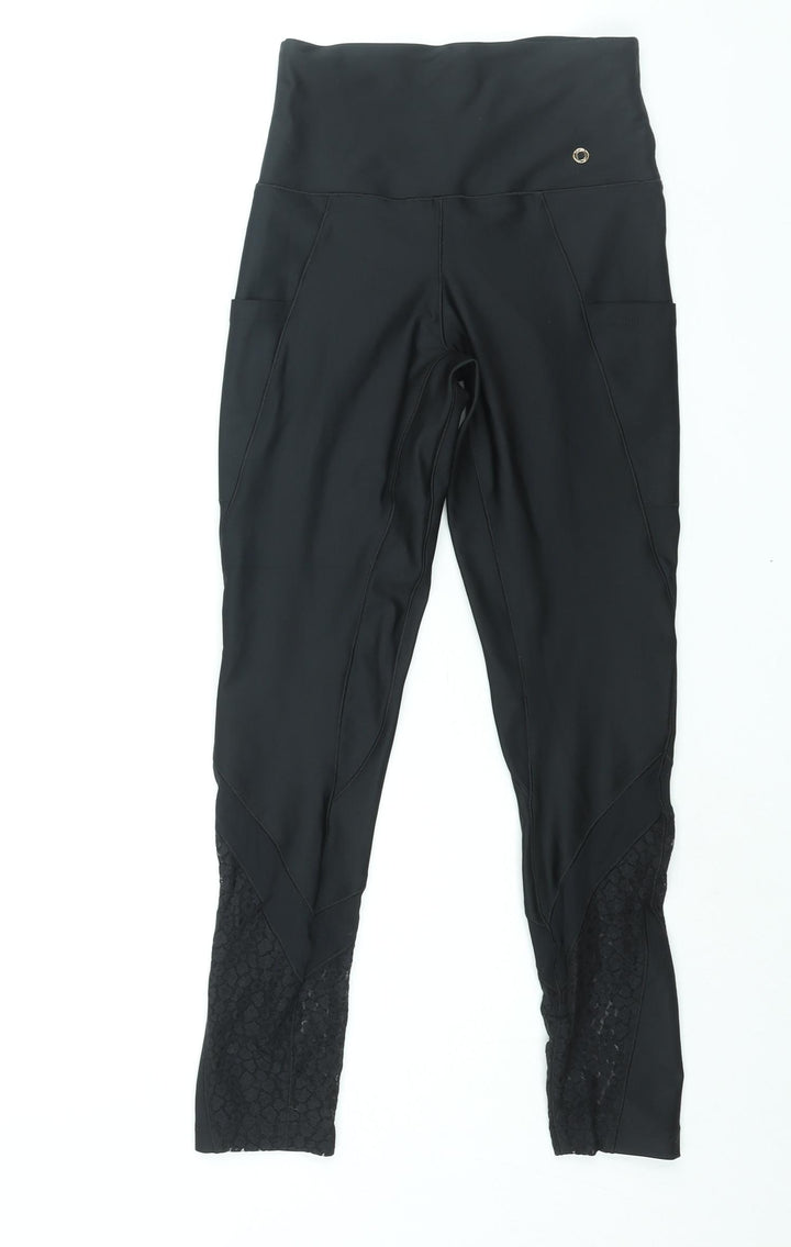 Lipsy Womens Black Polyester Compression Leggings Size 10 L26 in Regular Pullover - Lace Panel