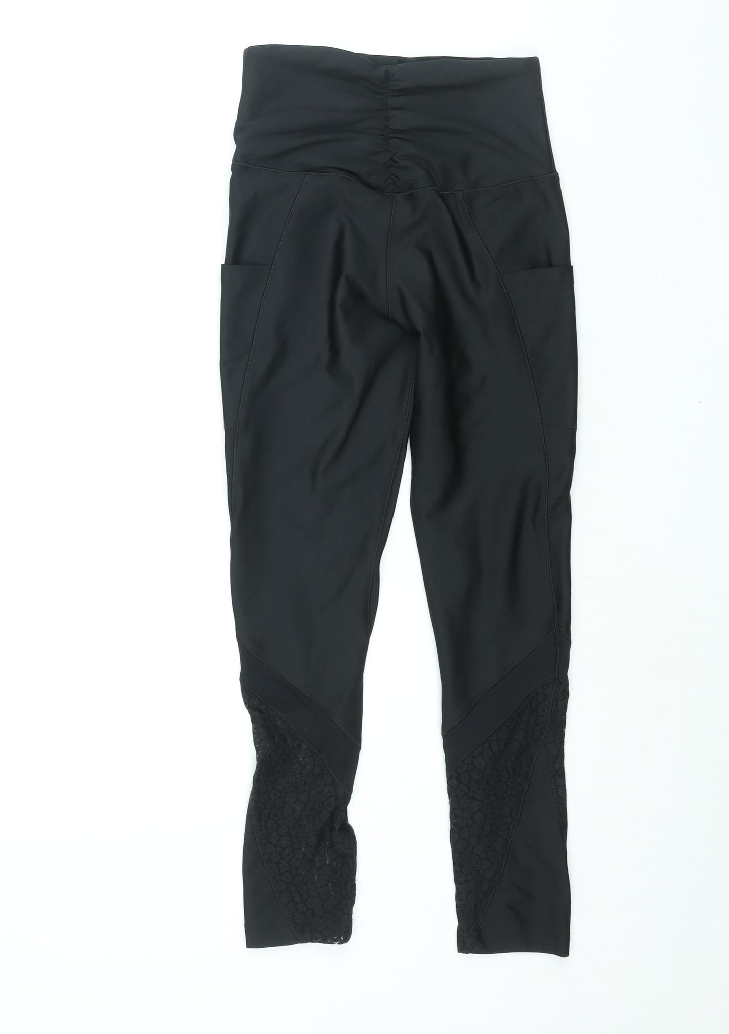 Lipsy Womens Black Polyester Compression Leggings Size 10 L26 in Regular Pullover - Lace Panel