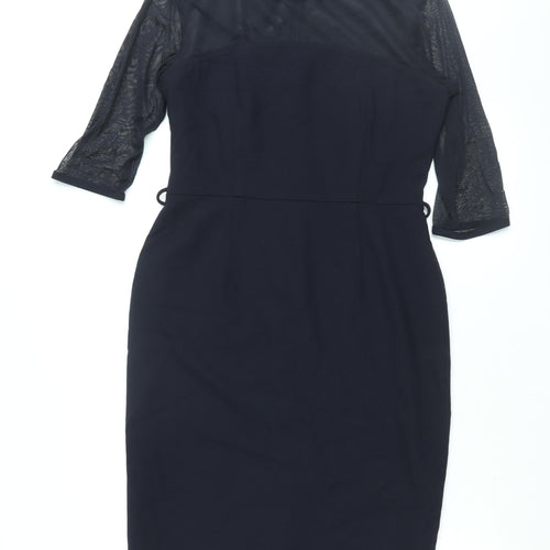 NEXT Womens Blue Polyester Sheath Size 12 Round Neck Zip - Mesh Panel