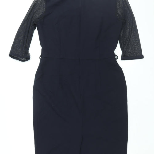 NEXT Womens Blue Polyester Sheath Size 12 Round Neck Zip - Mesh Panel