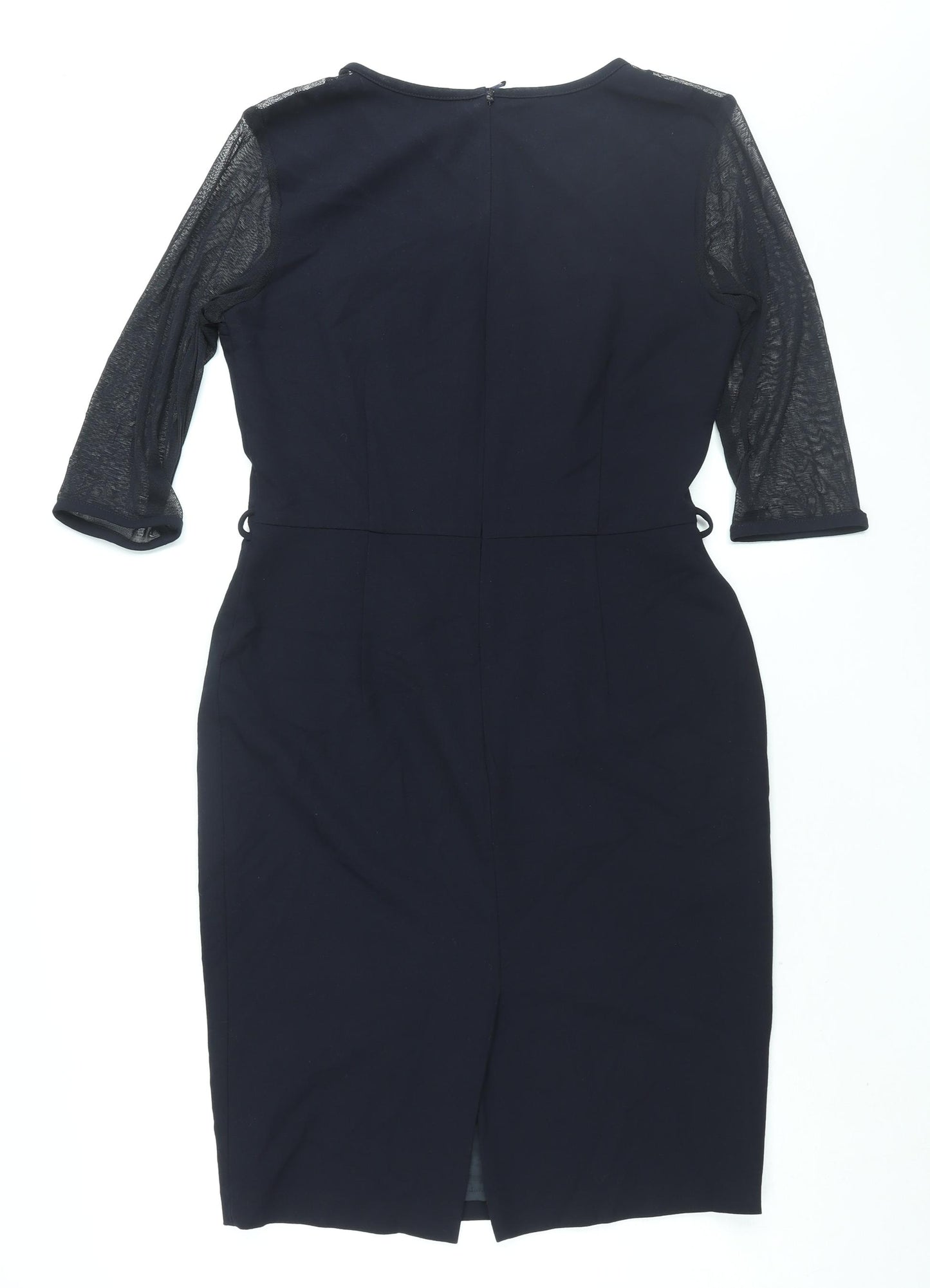 NEXT Womens Blue Polyester Sheath Size 12 Round Neck Zip - Mesh Panel