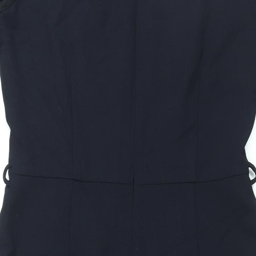 NEXT Womens Blue Polyester Sheath Size 12 Round Neck Zip - Mesh Panel
