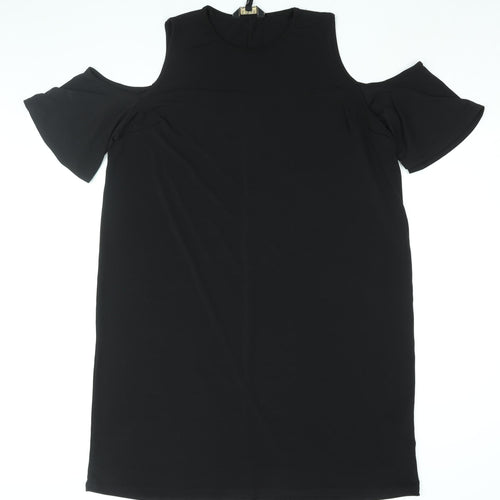 Lipsy Womens Black Polyester Shift Size 16 Round Neck Pullover - Cold Shoulder