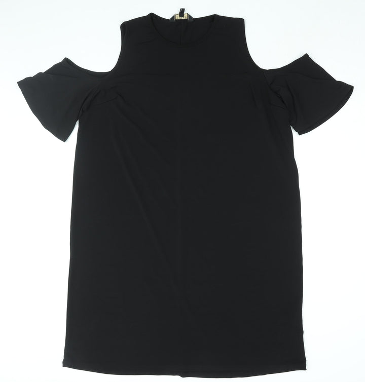Lipsy Womens Black Polyester Shift Size 16 Round Neck Pullover - Cold Shoulder