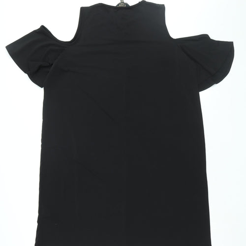 Lipsy Womens Black Polyester Shift Size 16 Round Neck Pullover - Cold Shoulder
