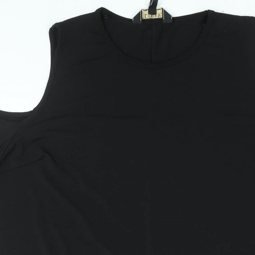 Lipsy Womens Black Polyester Shift Size 16 Round Neck Pullover - Cold Shoulder