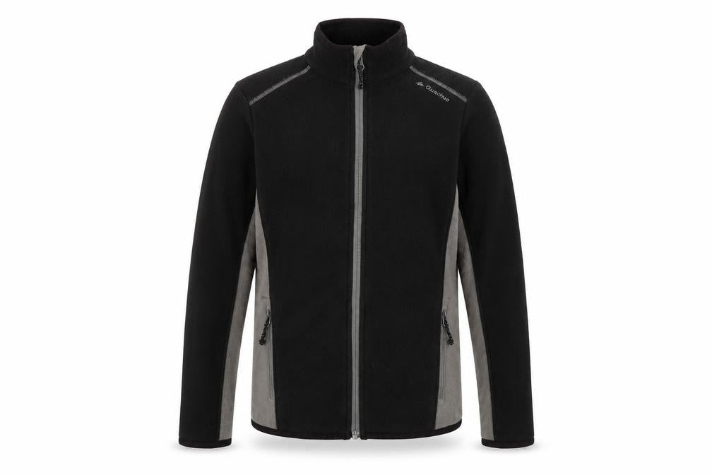 Front view of Quechua boys’ black mock neck polyester full zip jumper, size 10, years zip