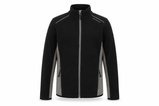 Front view of Quechua boys’ black mock neck polyester full zip jumper, size 10, years zip