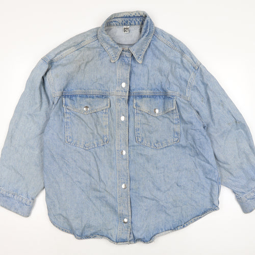 George Mens Blue Cotton Button-Up Size XL Collared Snap
