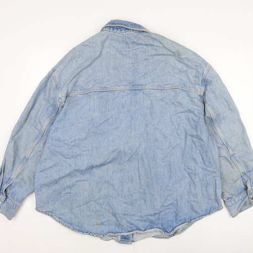 George Mens Blue Cotton Button-Up Size XL Collared Snap