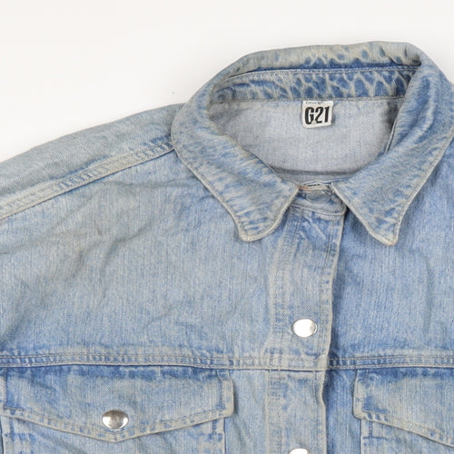 George Mens Blue Cotton Button-Up Size XL Collared Snap