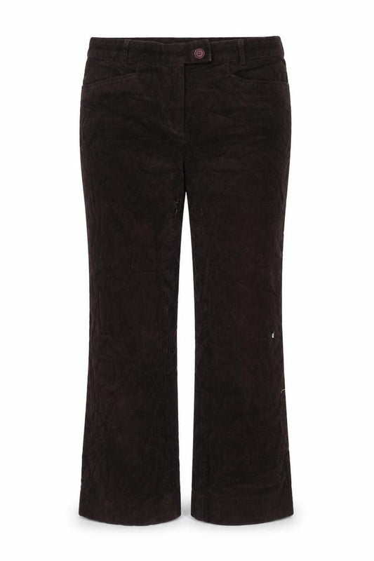 Front view of Cyrillus women’s brown cotton trousers, size UK 10, 23-inch leg regular zip