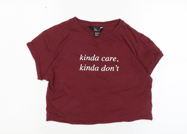 New Look Girls Red Cotton Cropped T-Shirt Size 12-13 Years Crew Neck
