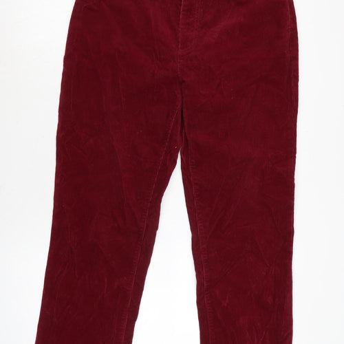 Lands End Womens Red Cotton Trousers Size 10 L24.5 in Regular Zip