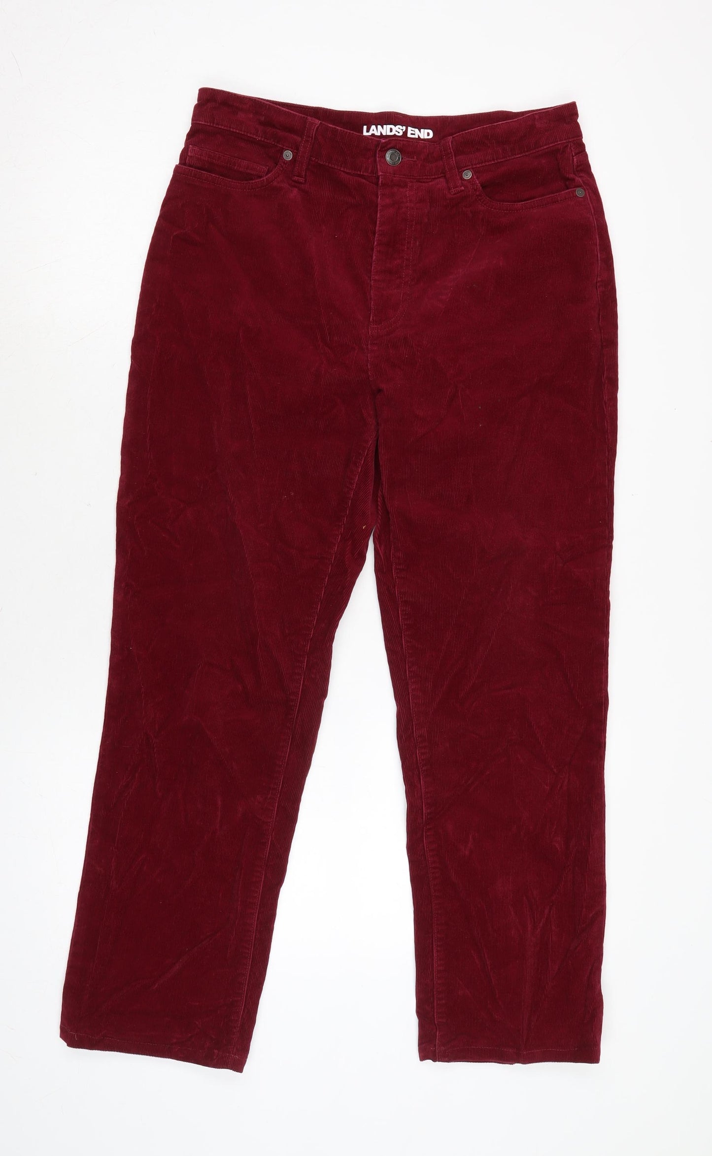 Lands End Womens Red Cotton Trousers Size 10 L24.5 in Regular Zip