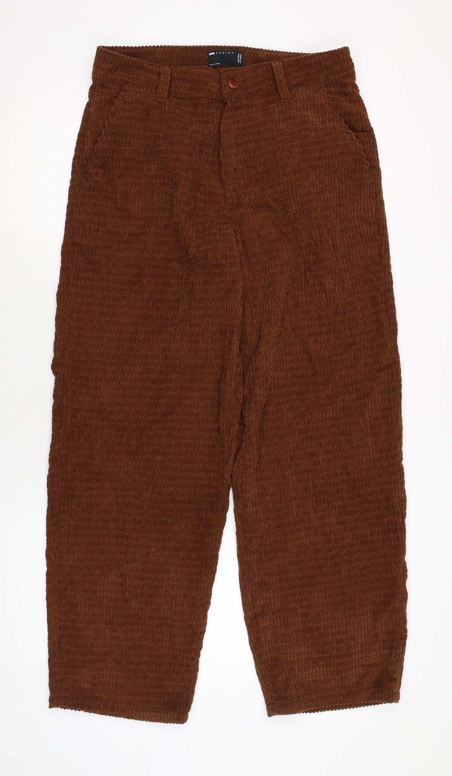 ASOS Mens Brown Cotton Trousers Size 28 in L26 in Regular Zip