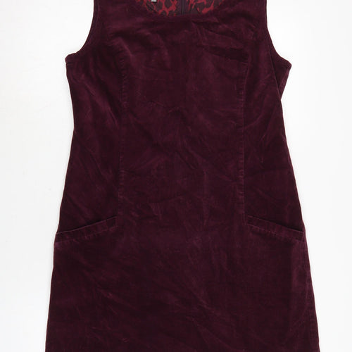 Laura Ashley Womens Purple Cotton Pinafore/Dungaree Dress Size 14 Boat Neck Zip