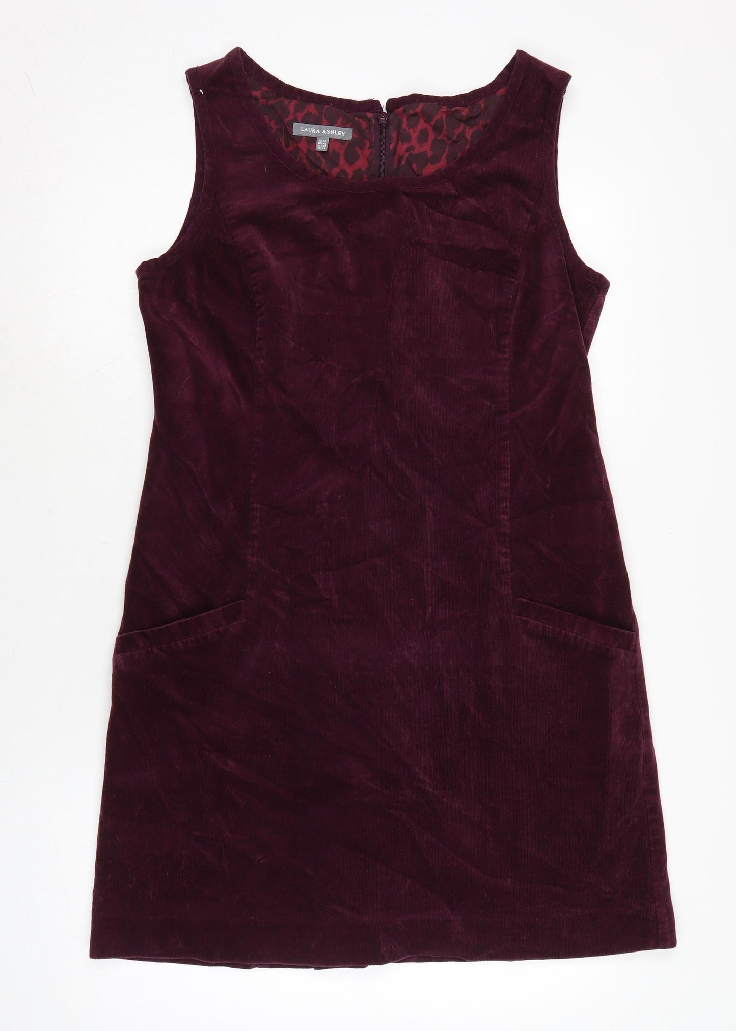 Laura Ashley Womens Purple Cotton Pinafore/Dungaree Dress Size 14 Boat Neck Zip