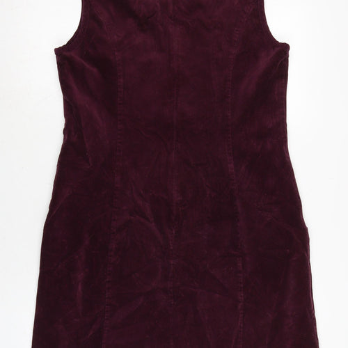 Laura Ashley Womens Purple Cotton Pinafore/Dungaree Dress Size 14 Boat Neck Zip