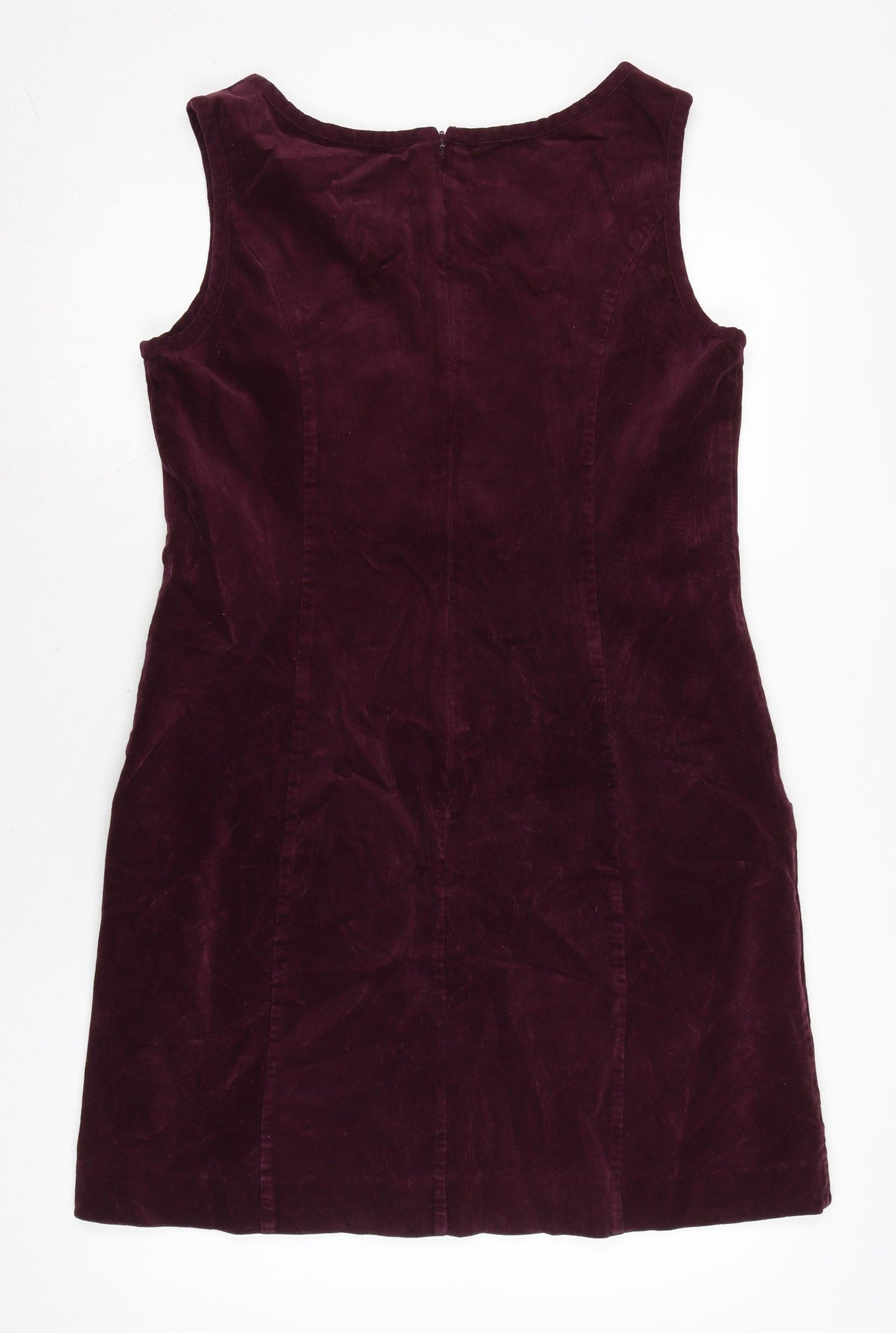 Laura Ashley Womens Purple Cotton Pinafore/Dungaree Dress Size 14 Boat Neck Zip