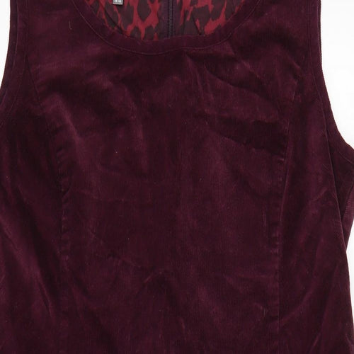 Laura Ashley Womens Purple Cotton Pinafore/Dungaree Dress Size 14 Boat Neck Zip