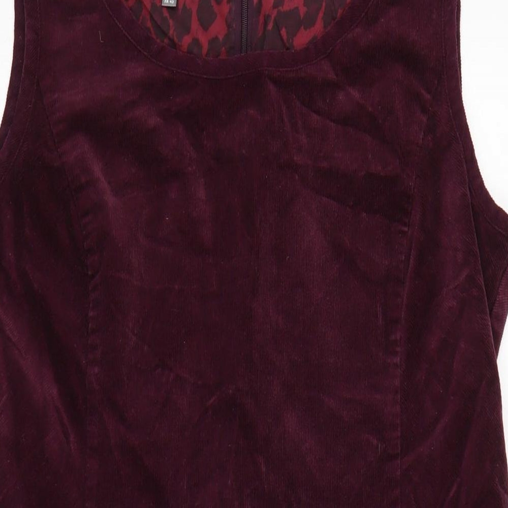 Laura Ashley Womens Purple Cotton Pinafore/Dungaree Dress Size 14 Boat Neck Zip