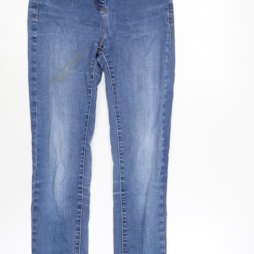 Marks and Spencer Womens Blue Cotton Blend Skinny Jeans Size 8 L25 in Regular Zip