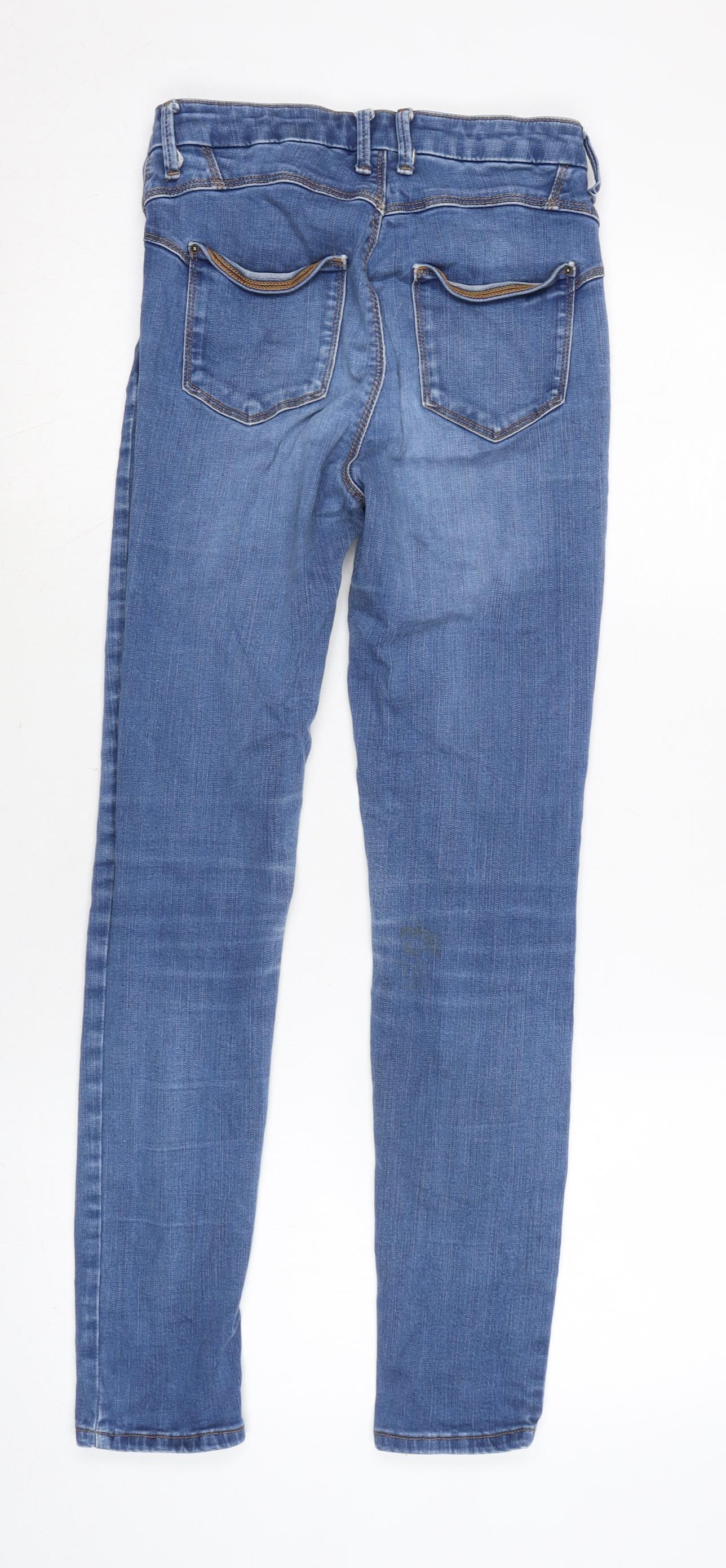 Marks and Spencer Womens Blue Cotton Blend Skinny Jeans Size 8 L25 in Regular Zip