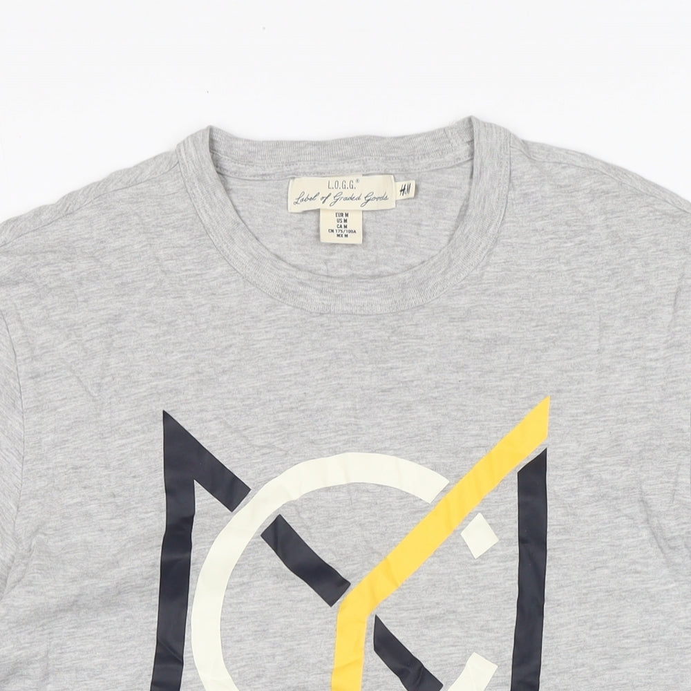 H&M Mens Grey Cotton T-Shirt Size M Crew Neck