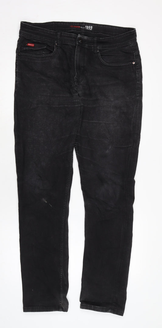 Lee Cooper Mens Black Cotton Blend Straight Jeans Size 32 in L31 in Regular Zip