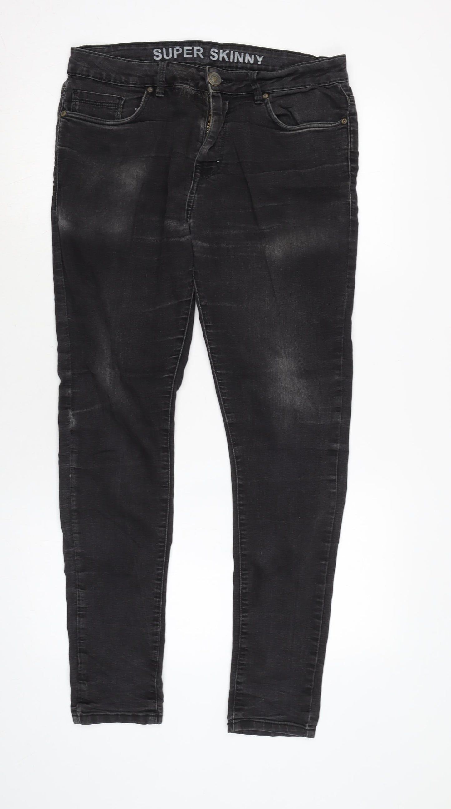 Peacocks Mens Blue Cotton Blend Tapered Jeans Size 30 in L28 in Regular Zip