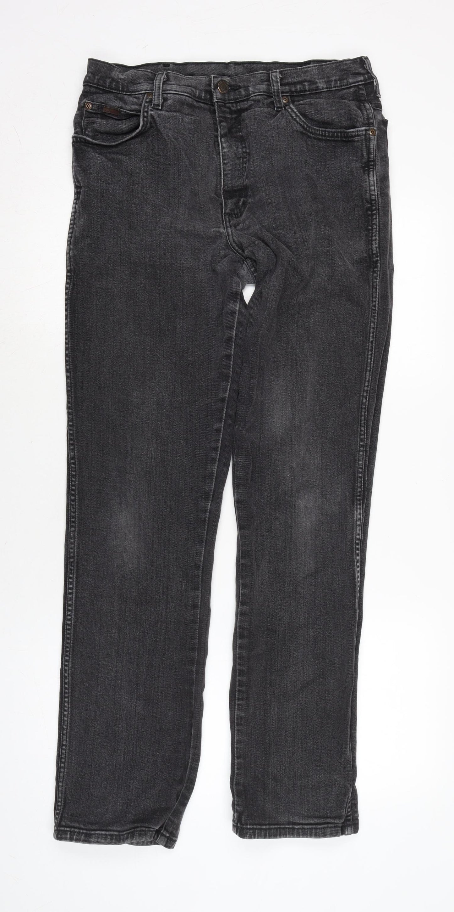 Wrangler Mens Grey Cotton Blend Straight Jeans Size 30 in L30 in Regular Zip