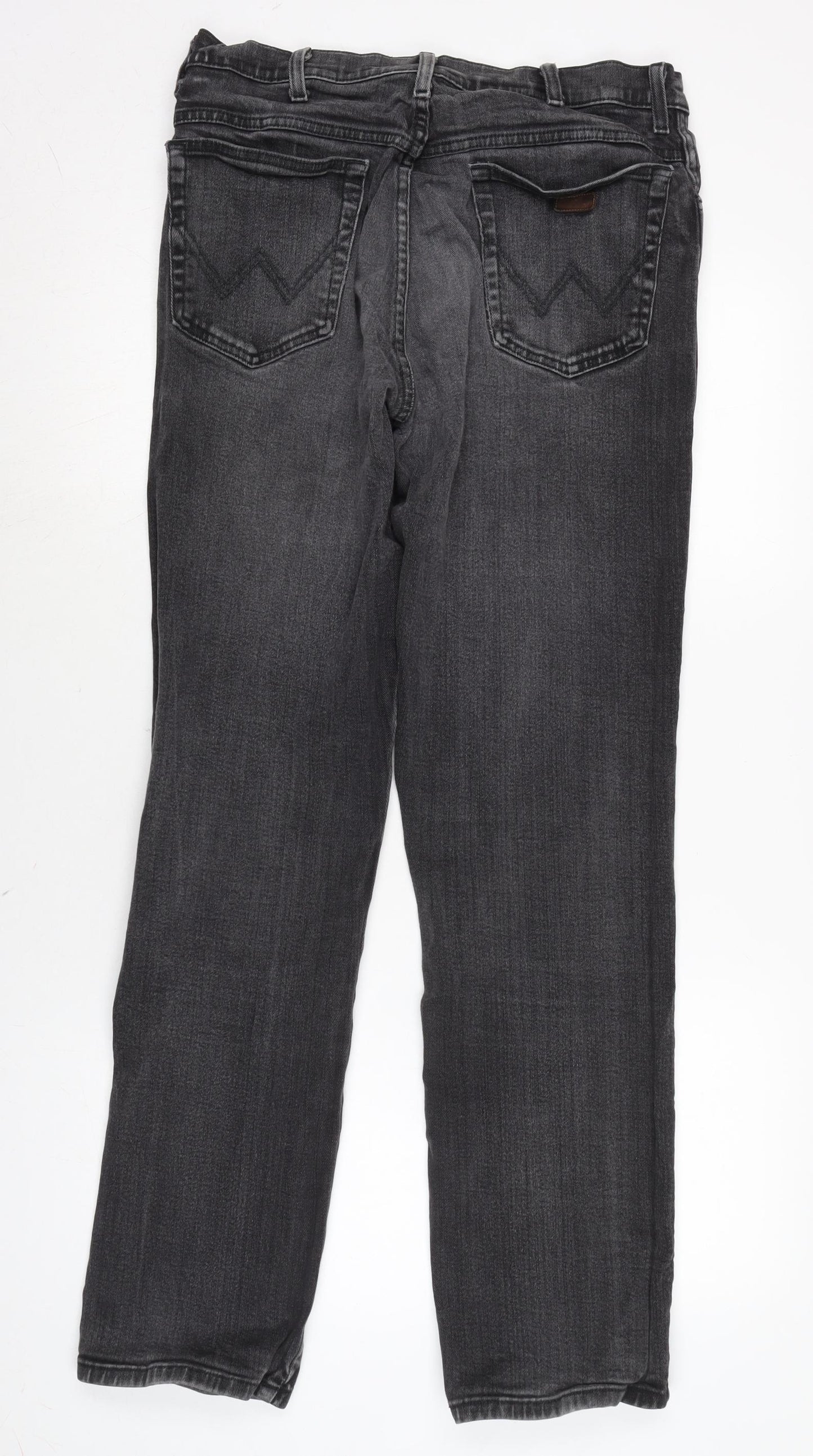 Wrangler Mens Grey Cotton Blend Straight Jeans Size 30 in L30 in Regular Zip