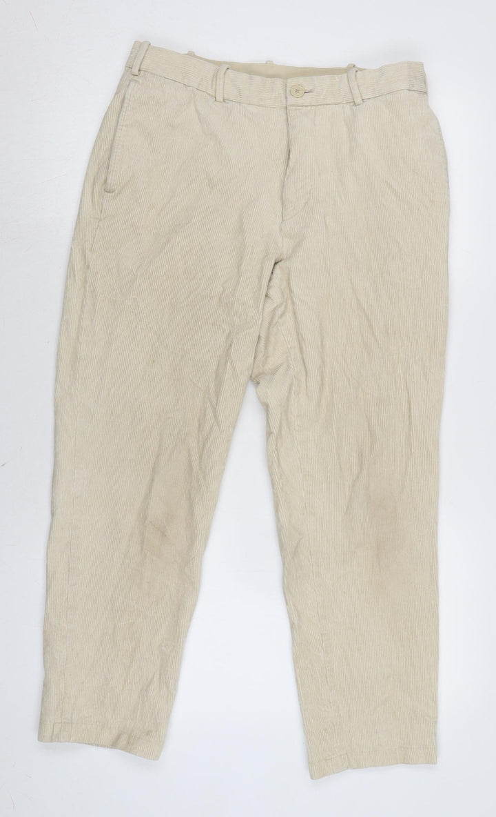Uniqlo Mens Ivory Cotton Trousers Size 30 in L26 in Regular Zip
