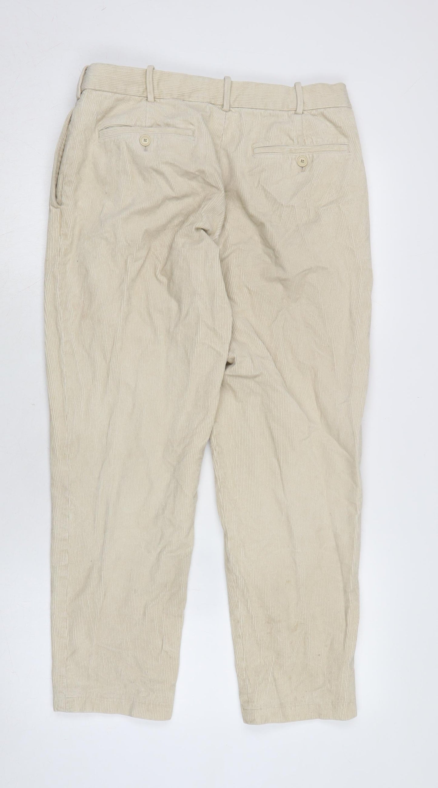 Uniqlo Mens Ivory Cotton Trousers Size 30 in L26 in Regular Zip
