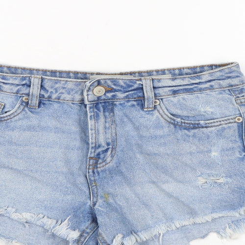 New Look Womens Blue Cotton Cut-Off Shorts Size 8 Extra-Slim Zip