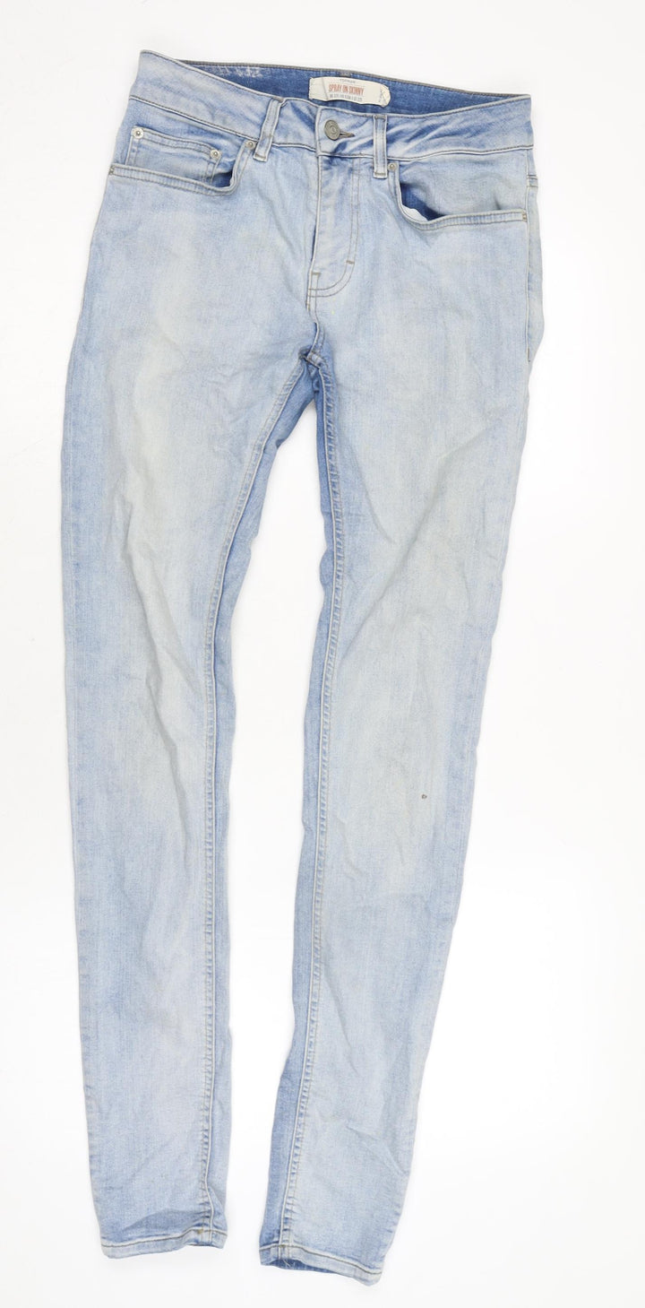 Topman Mens Blue Cotton Blend Skinny Jeans Size 26 in L31 in Regular Zip