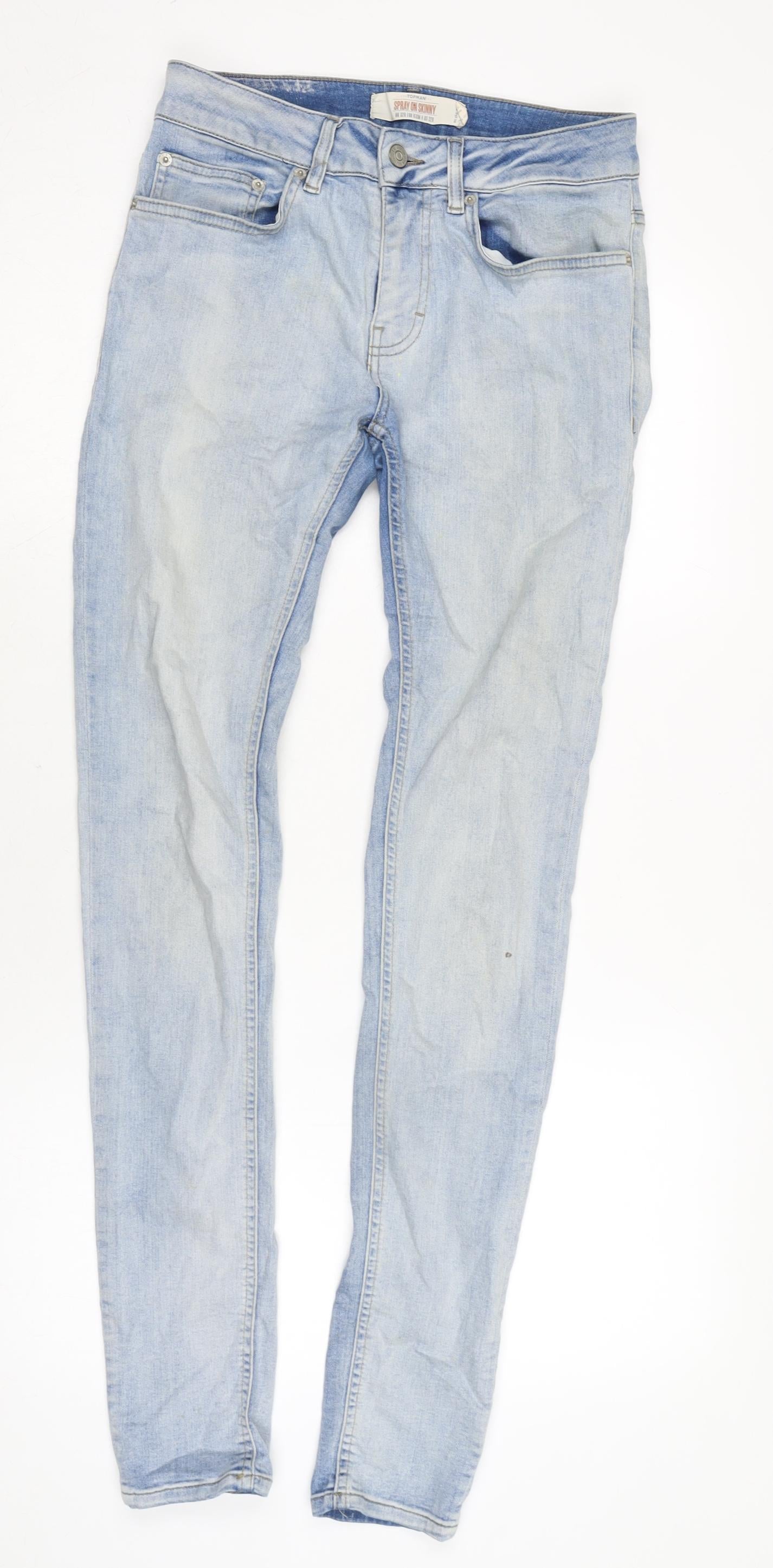 Topman Mens Blue Cotton Blend Skinny Jeans Size 26 in L31 in Regular Zip
