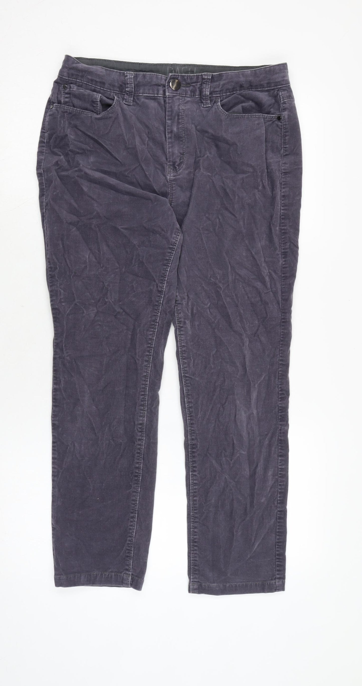 DASH Womens Grey Cotton Trousers Size 12 L23 in Regular Zip