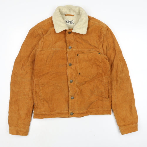 Topman Mens Brown Biker Jacket Size S Button