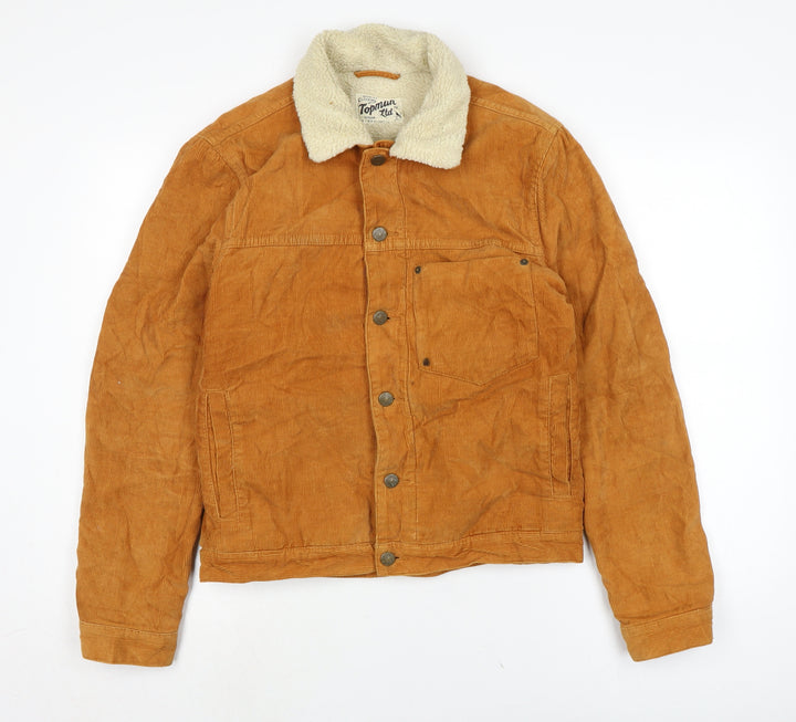 Topman Mens Brown Biker Jacket Size S Button