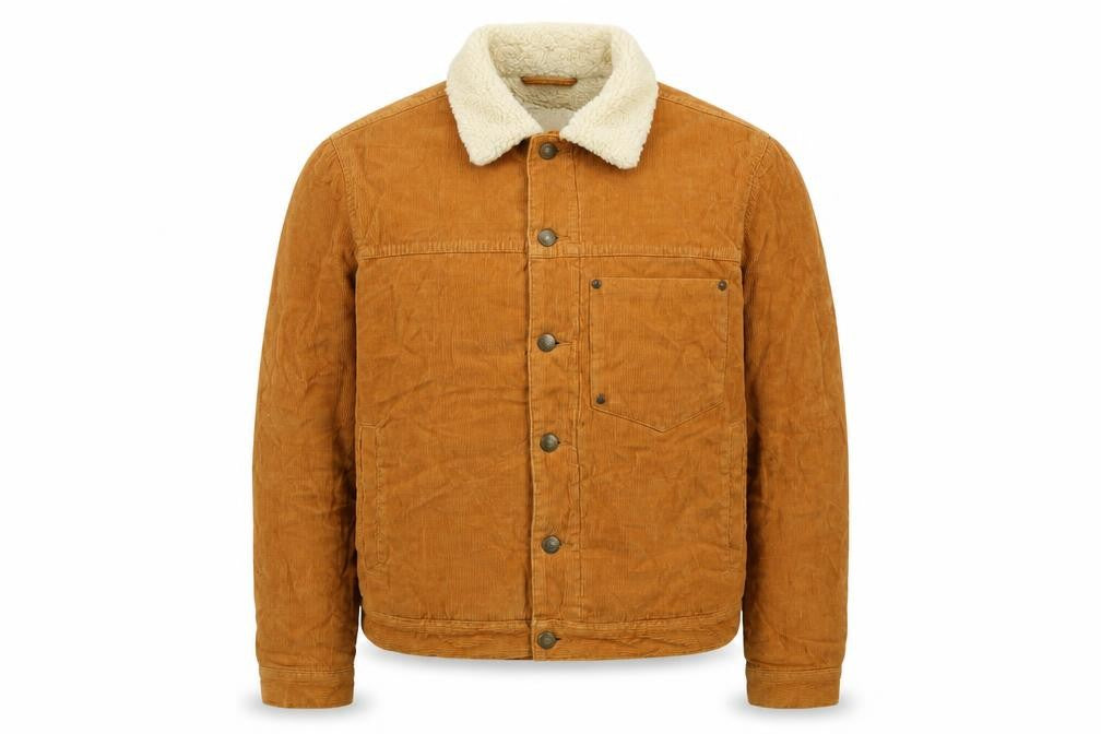 Front view of Topman men’s brown biker jacket, size S, button